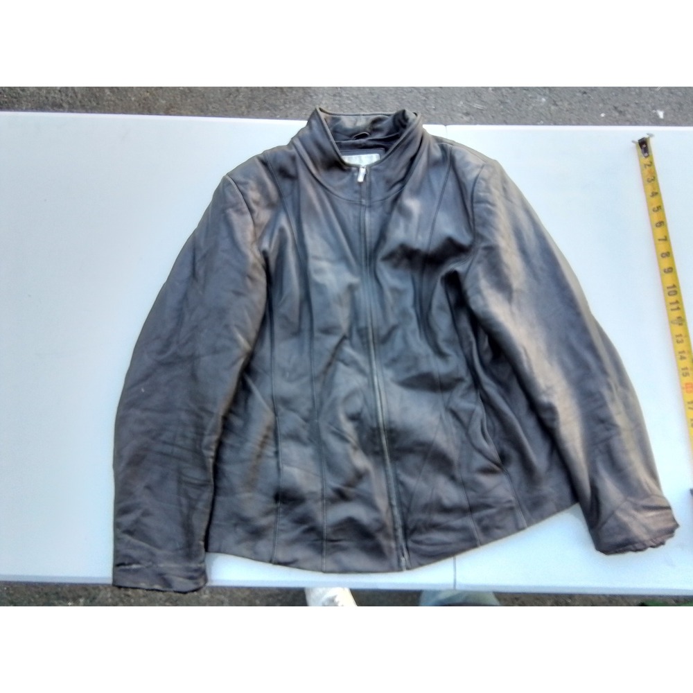 Worthington Black Genuine Lambskin Leather Jacket Mock Neck Zip Front Large